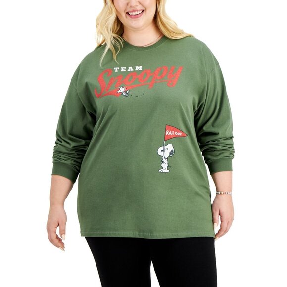 Love Tribe Tops - Love Tribe Womens Plus Size Long-Sleeve Cotton Snoopy T-Shirt Desert Sage 3X,New